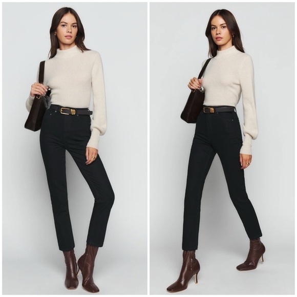 REFORMATION Liza High Straight Crop Jeans In Faded Black - Picture 1 of 9